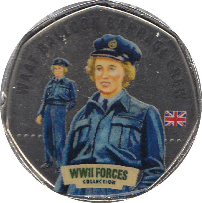 2017 50 p SHAPED MEDALLION WAAF BALLON BARRAGE CREW - WORLD COINS - Cambridgeshire Coins