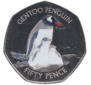 2017 50 PENCE GENTOO PENGUIN FALKLAND ISLANDS COLOURISED ( BU ) - WORLD COINS - Cambridgeshire Coins