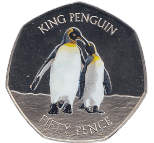 2017 50 PENCE KING PENGUIN FALKLAND ISLANDS COLOURISED ( BU ) - WORLD COINS - Cambridgeshire Coins