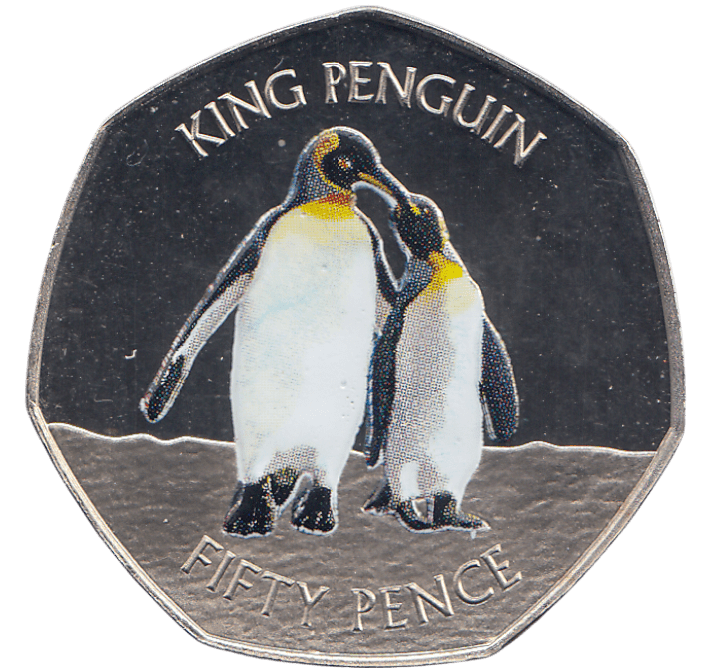 2017 50 PENCE KING PENGUIN FALKLAND ISLANDS COLOURISED ( BU ) - WORLD COINS - Cambridgeshire Coins