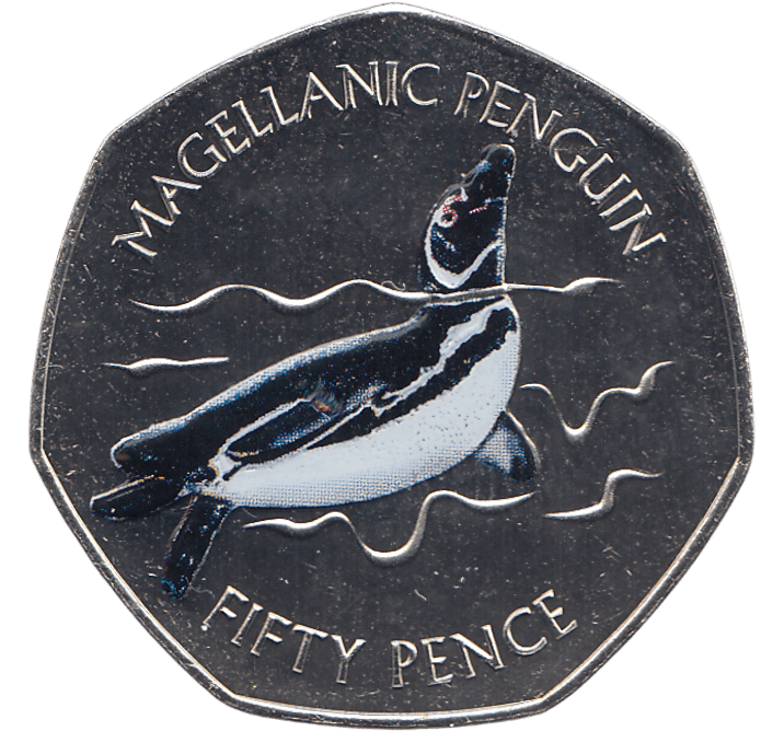 2017 50 PENCE MAGELLANIC PENGUIN FALKLAND ISLANDS COLOURISED ( BU ) - WORLD COINS - Cambridgeshire Coins