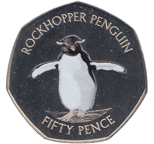 2017 50 PENCE ROCKHOPPER PENGUIN FALKLAND ISLANDS COLOURISED ( BU ) - WORLD COINS - Cambridgeshire Coins
