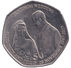 2017 50P PLATINUM WEDDING ISLE OF MAN - WORLD COINS - Cambridgeshire Coins