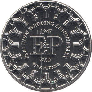 2017 FIVE POUNDS BU PLATINUM WEDDING ANNIVERSARY - £5 BU - Cambridgeshire Coins