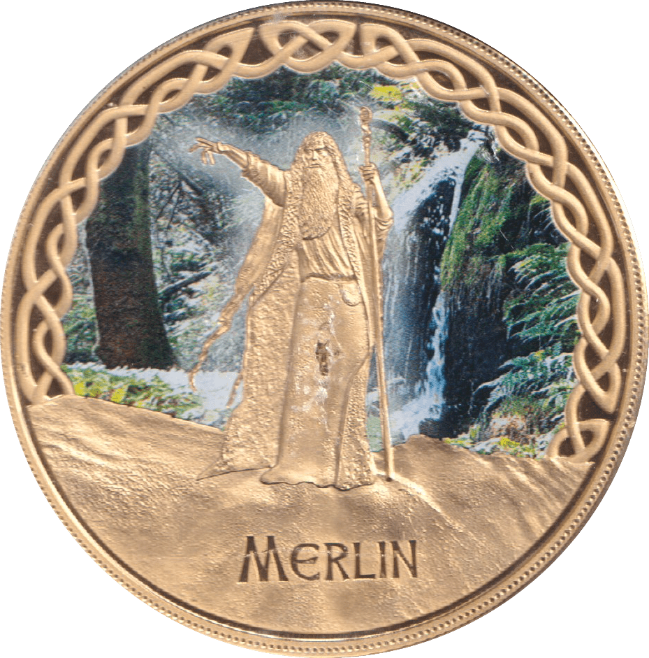 2017 GOLD PLATED MEDALLION MYTHS AND LEGENDS MERLIN - WORLD COINS - Cambridgeshire Coins