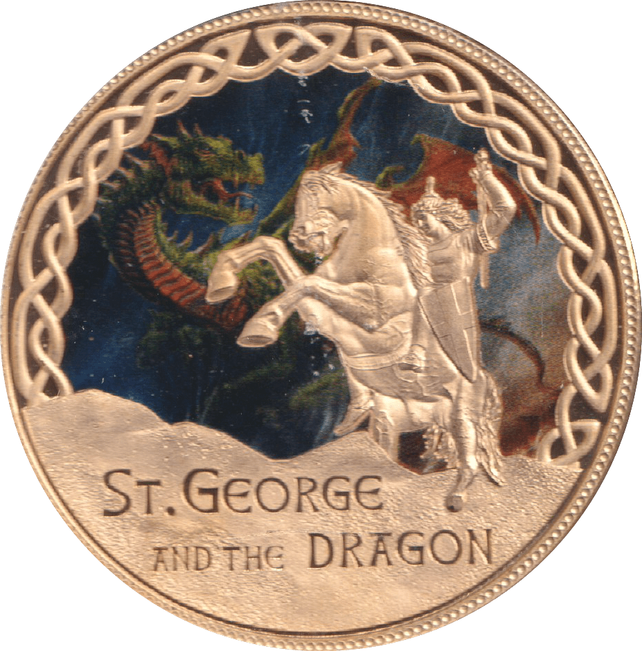 2017 GOLD PLATED MEDALLION MYTHS AND LEGENDS ST. GEORGE AND THE DRAGON - WORLD COINS - Cambridgeshire Coins