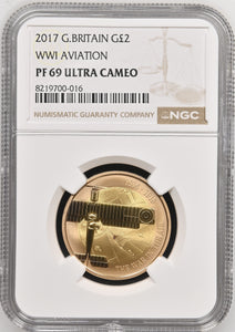 2017 GOLD PROOF £2 WWI AVIATION PF69 ULTRA CAMEO - NGC GOLD £2 - Cambridgeshire Coins