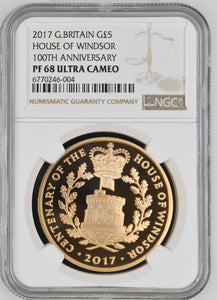 2017 GOLD PROOF £5 SOVEREIGN HOUSE OF WINDSOR 100TH ANNIVERSARY ( NGC ) PF 68 - NGC GOLD COINS - Cambridgeshire Coins