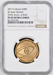 2017 GOLD PROOF 50P SIR ISAAC NEWTON 375TH ANNIVERSARY PF 69 ULTRA CAMEO - NGC GOLD 50P - Cambridgeshire Coins