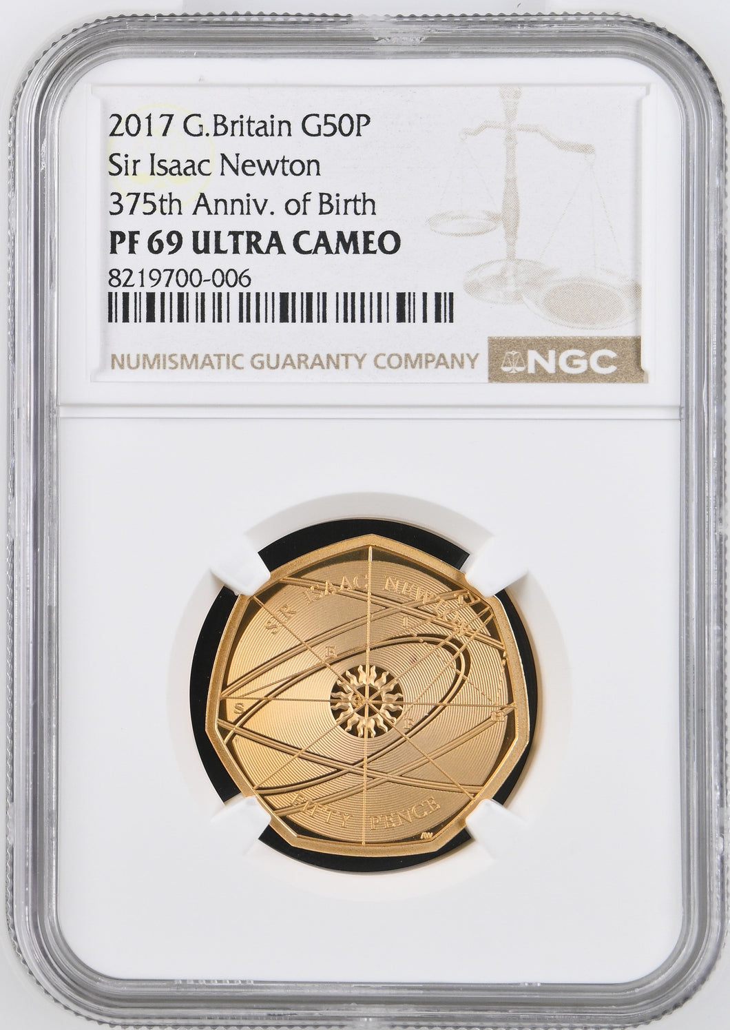 2017 GOLD PROOF 50P SIR ISAAC NEWTON 375TH ANNIVERSARY PF 69 ULTRA CAMEO - NGC GOLD 50P - Cambridgeshire Coins
