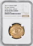 2017 GOLD PROOF 50P SIR ISAAC NEWTON 375TH ANNIVERSARY PF 69 ULTRA CAMEO - NGC GOLD 50P - Cambridgeshire Coins