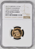 2017 GOLD PROOF PISTRUCCI HALF SOVEREIGN 200TH ANNIVERSARY (NGC) PF 69 ULTRA CAMEO - NGC GOLD COINS - Cambridgeshire Coins