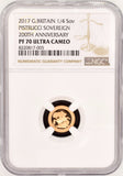 2017 GOLD PROOF PISTRUCCI QUARTER SOVEREIGN 200TH ANNIVERSARY (NGC) PF 70 ULTRA CAMEO - NGC GOLD COINS - Cambridgeshire Coins