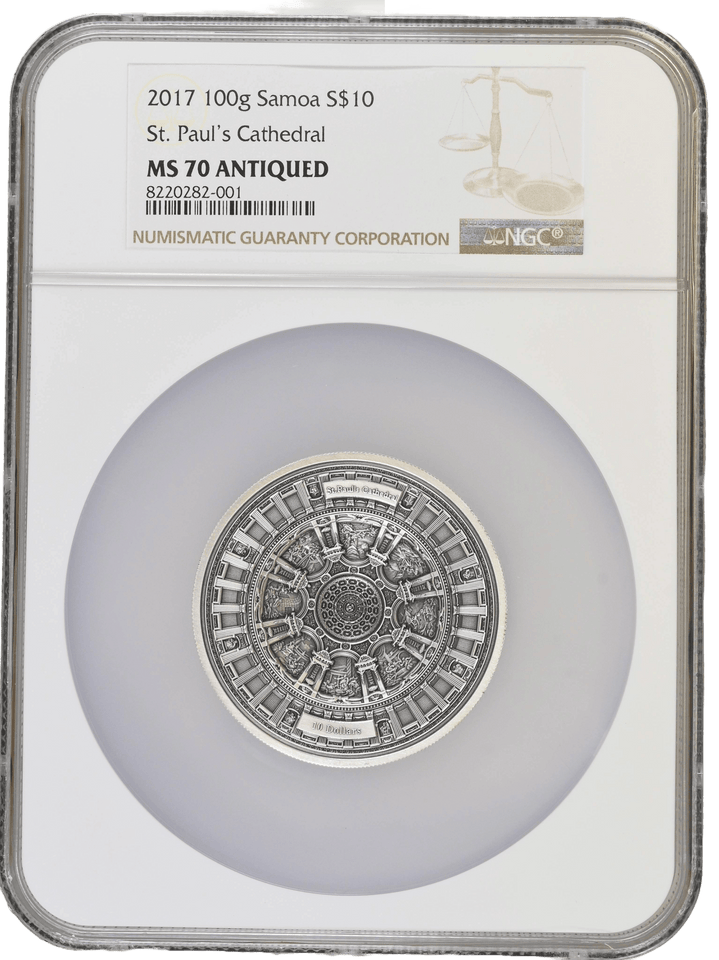 2017 Silver £10 St. Paul's Cathedral 100g Samoa Coin ( NGC ) PF 70 - NGC SILVER COINS - Cambridgeshire Coins