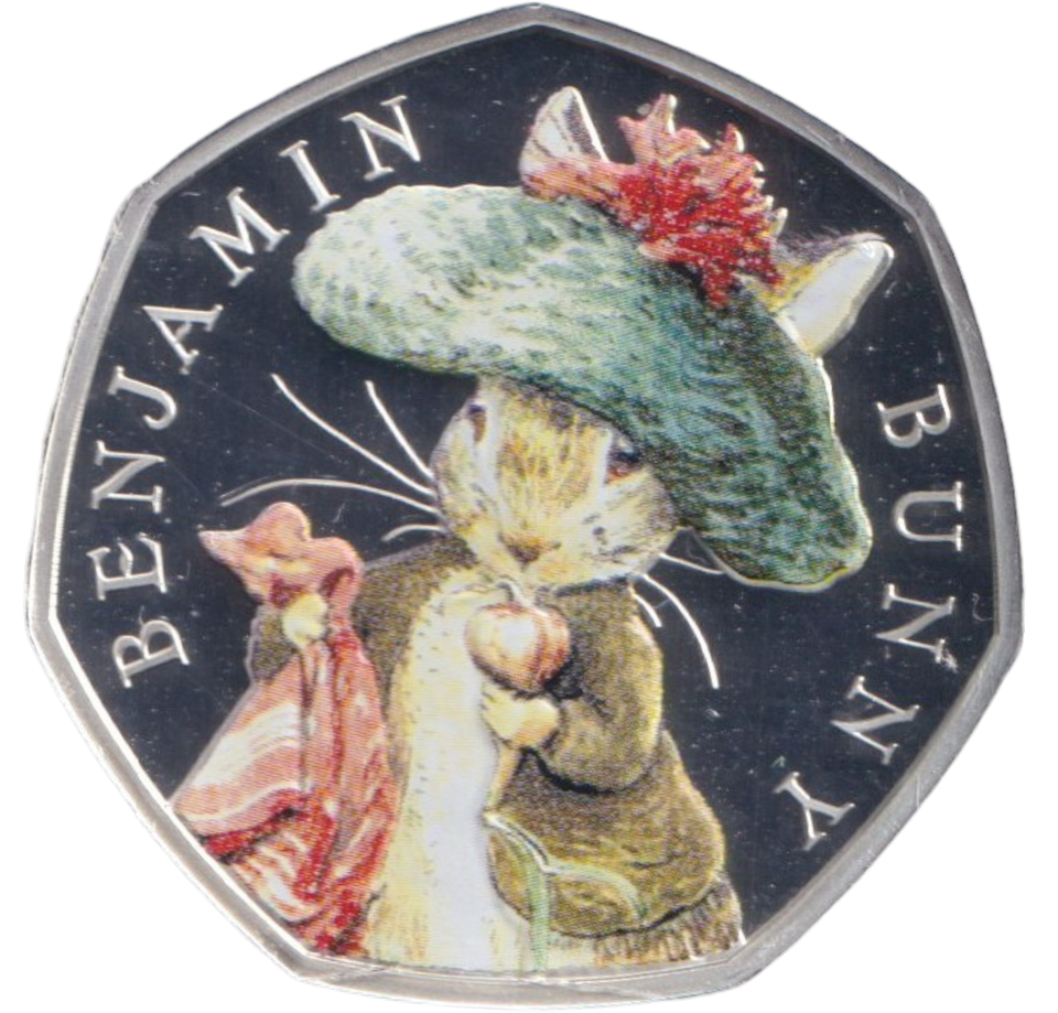 2017 SILVER PROOF COLOURED 50P BEATRIX POTTER BENJAMIN BUNNY - 50P Silver Proof - Cambridgeshire Coins