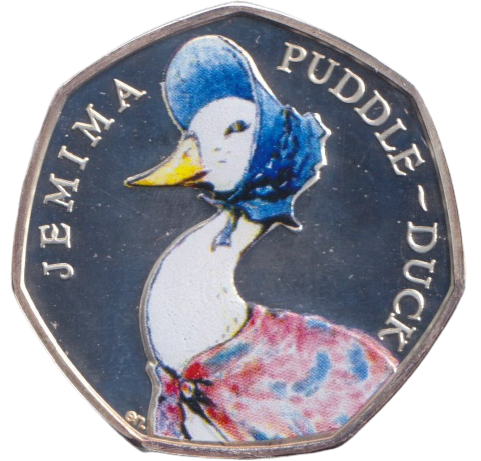 2017 SILVER PROOF COLOURED 50P BEATRIX POTTER JEMIMA PUDDLE DUCK - 50P Silver Proof - Cambridgeshire Coins