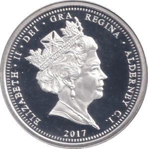 2017 SILVER PROOF FIVE POUNDS ALDERNEY - SILVER WORLD COINS - Cambridgeshire Coins