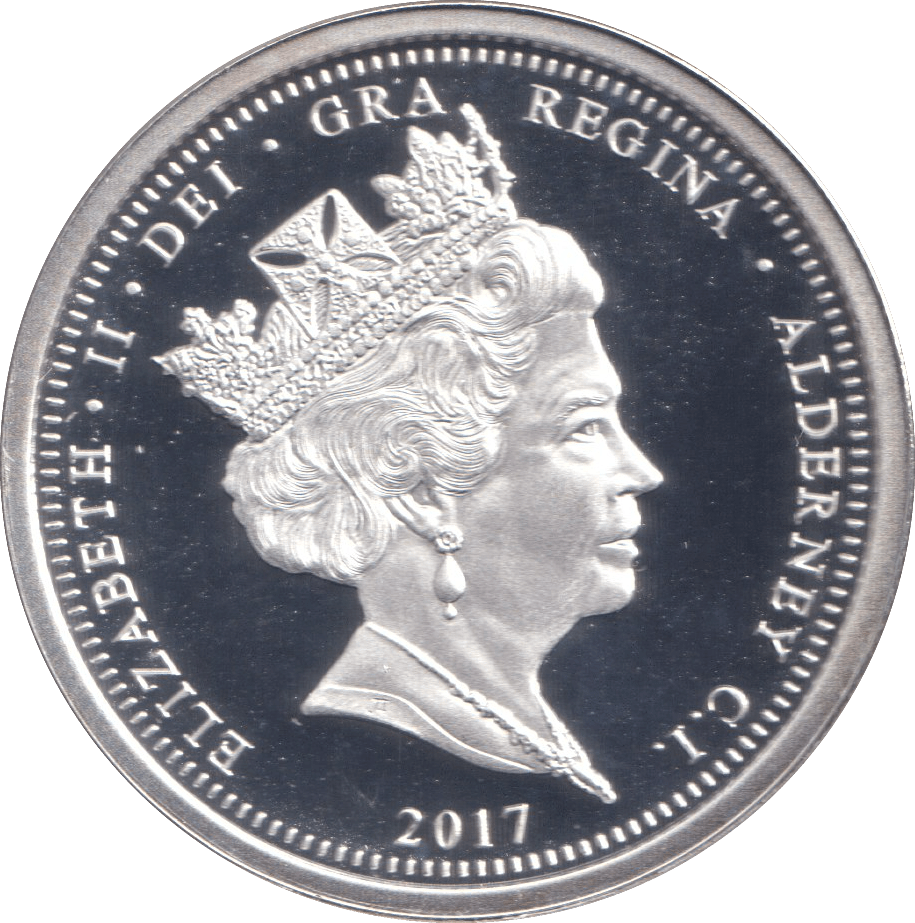 2017 SILVER PROOF FIVE POUNDS ALDERNEY - SILVER WORLD COINS - Cambridgeshire Coins