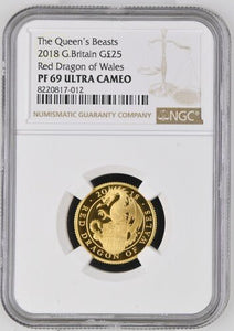 2018 £25 GOLD QUEENS BEASTS RED DRAGON OF WALES ( NGC ) PF 69 - NGC GOLD COINS - Cambridgeshire Coins