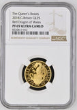 2018 £25 GOLD QUEENS BEASTS RED DRAGON OF WALES ( NGC ) PF 69 - NGC GOLD COINS - Cambridgeshire Coins