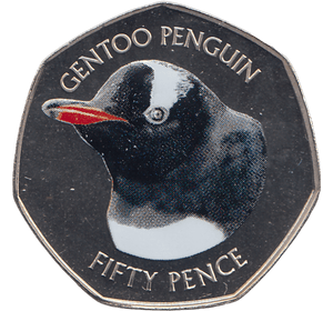 2018 50 PENCE GENTOO PENGUIN FALKLAND ISLANDS COLOURISED ( BU ) - WORLD COINS - Cambridgeshire Coins