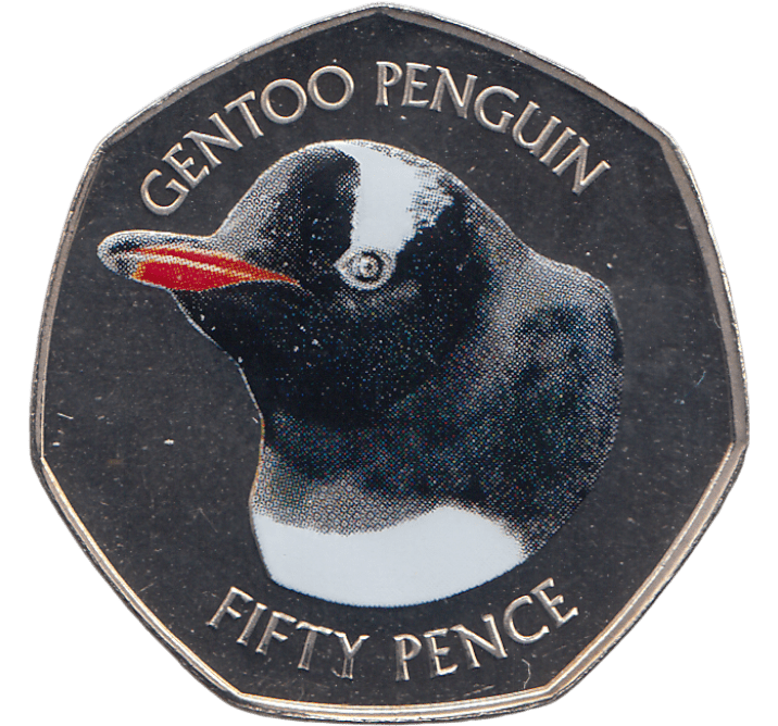 2018 50 PENCE GENTOO PENGUIN FALKLAND ISLANDS COLOURISED ( BU ) - WORLD COINS - Cambridgeshire Coins