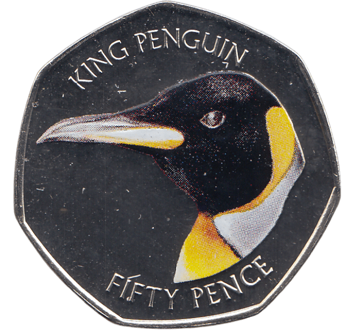 2018 50 PENCE KING PENGUIN FALKLAND ISLANDS COLOURISED ( BU ) - WORLD COINS - Cambridgeshire Coins
