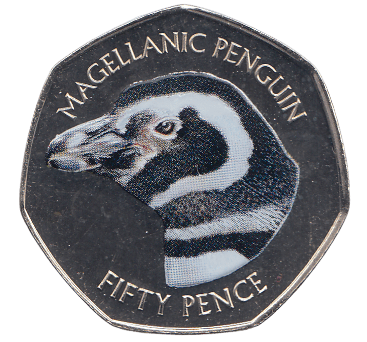 2018 50 PENCE MAGELLANIC PENGUIN FALKLAND ISLANDS COLOURISED ( BU ) - WORLD COINS - Cambridgeshire Coins