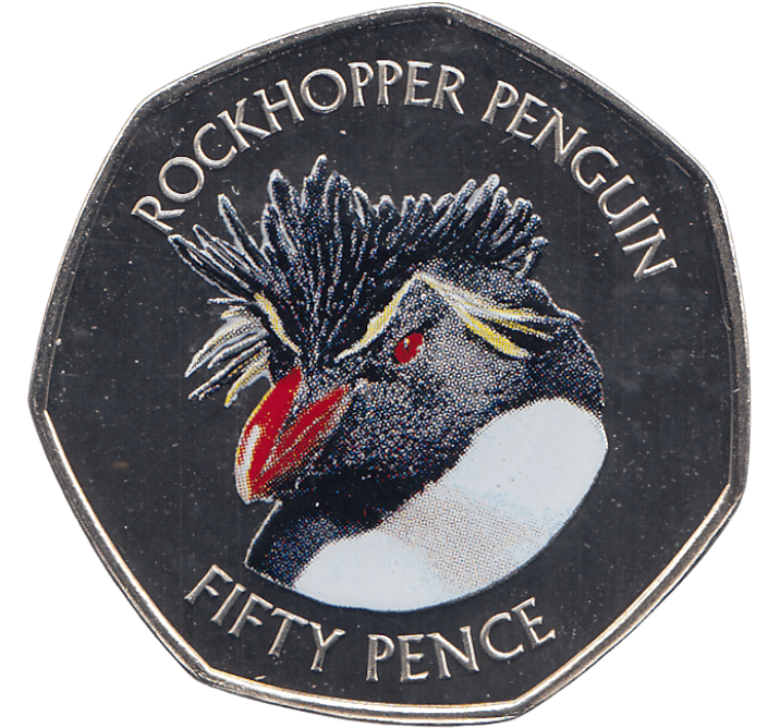 2018 50 PENCE ROCKHOPPER PENGUIN FALKLAND ISLANDS COLOURISED ( BU ) - WORLD COINS - Cambridgeshire Coins
