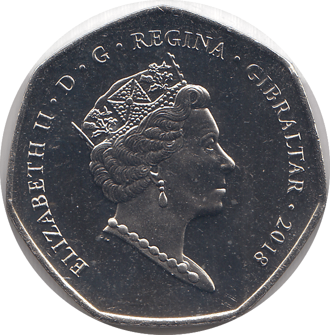 2018 50P BABOON GIBRALTAR COLOURED ( BU ) - 50P REGIONAL ISSUES - Cambridgeshire Coins