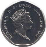 2018 50P BABOON GIBRALTAR COLOURED ( BU ) - 50P REGIONAL ISSUES - Cambridgeshire Coins