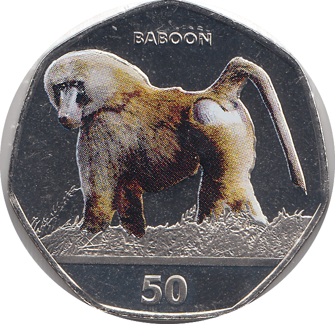 2018 50P BABOON GIBRALTAR COLOURED ( BU ) - 50P REGIONAL ISSUES - Cambridgeshire Coins