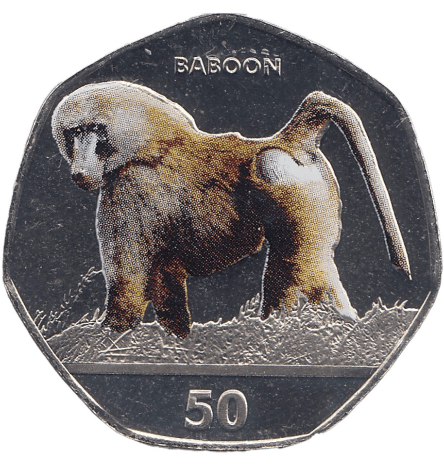 2018 50P BABOON GIBRALTAR COLOURED ( BU ) - 50P REGIONAL ISSUES - Cambridgeshire Coins