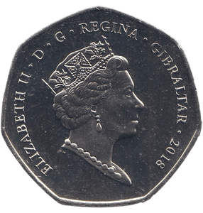 2018 50P BABOON GIBRALTAR COLOURED ( BU ) - 50P REGIONAL ISSUES - Cambridgeshire Coins