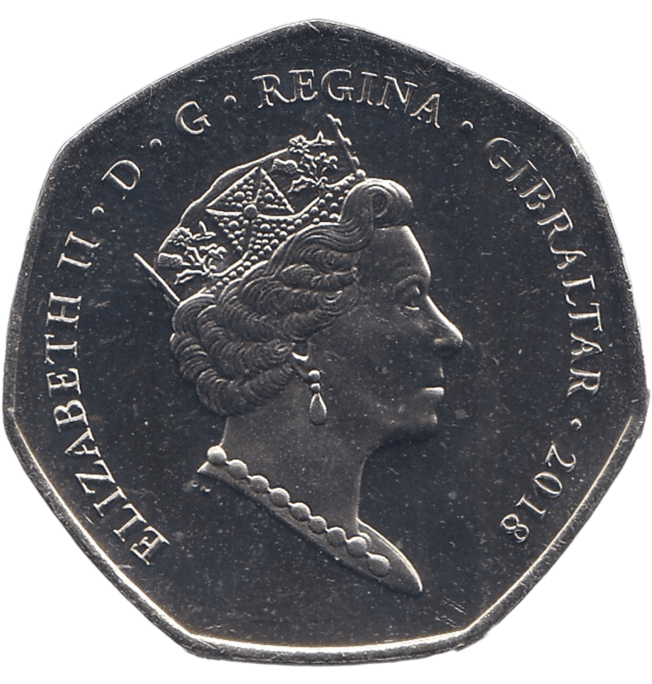 2018 50P BABOON GIBRALTAR COLOURED ( BU ) - 50P REGIONAL ISSUES - Cambridgeshire Coins