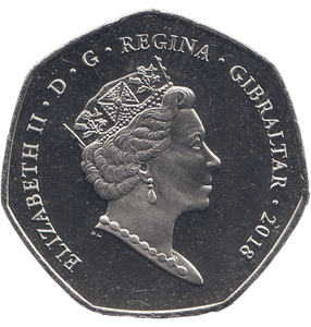 2018 50P BARBARY APE GIBRALTAR COLOURED ( BU ) - 50P REGIONAL ISSUES - Cambridgeshire Coins