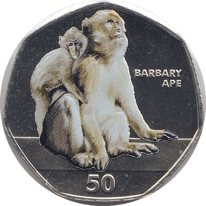 2018 50P BARBARY APE GIBRALTAR COLOURED ( BU ) - 50P REGIONAL ISSUES - Cambridgeshire Coins
