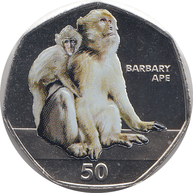 2018 50P BARBARY APE GIBRALTAR COLOURED ( BU ) - 50P REGIONAL ISSUES - Cambridgeshire Coins