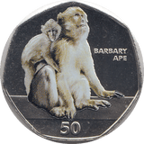 2018 50P BARBARY APE GIBRALTAR COLOURED ( BU ) - 50P REGIONAL ISSUES - Cambridgeshire Coins