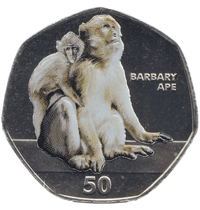 2018 50P BARBARY APE GIBRALTAR COLOURED ( BU ) - 50P REGIONAL ISSUES - Cambridgeshire Coins