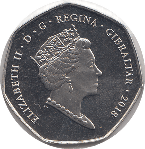 2018 50P CHIMPANZEE GIBRALTAR COLOURED ( BU ) - 50P REGIONAL ISSUES - Cambridgeshire Coins