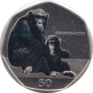 2018 50P CHIMPANZEE GIBRALTAR COLOURED ( BU ) - 50P REGIONAL ISSUES - Cambridgeshire Coins