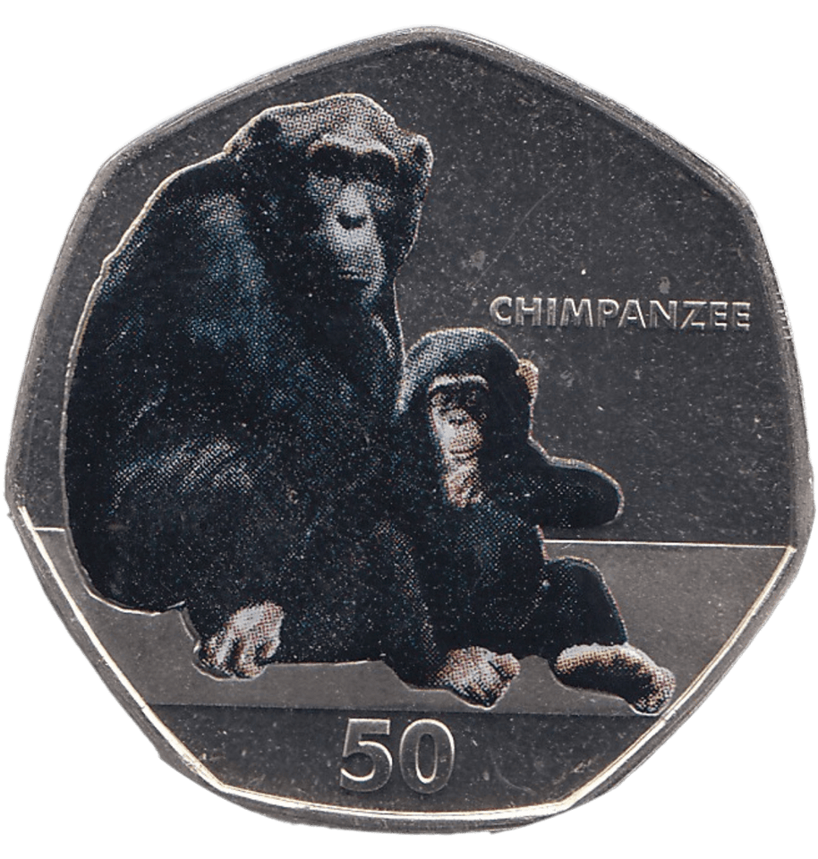 2018 50P CHIMPANZEE GIBRALTAR COLOURED ( BU ) - 50P REGIONAL ISSUES - Cambridgeshire Coins