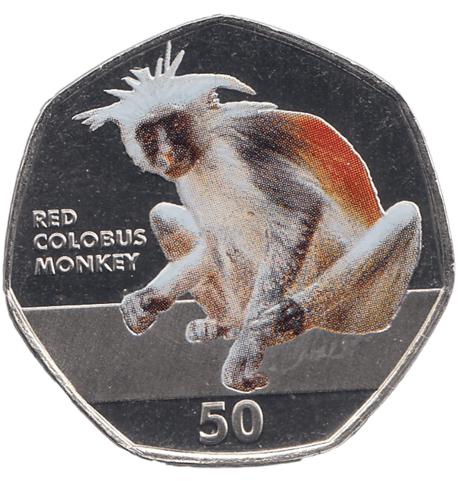 2018 50P RED COLOBUS MONKEY GIBRALTAR COLOURED ( BU ) - 50P REGIONAL ISSUES - Cambridgeshire Coins