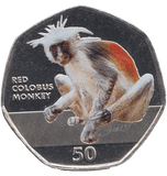 2018 50P RED COLOBUS MONKEY GIBRALTAR COLOURED ( BU ) - 50P REGIONAL ISSUES - Cambridgeshire Coins