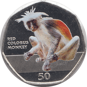 2018 50P RED COLOBUS MONKEY GIBRALTAR COLOURED ( BU ) - 50P REGIONAL ISSUES - Cambridgeshire Coins