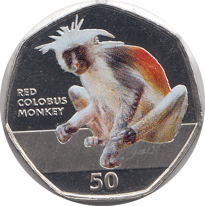 2018 50P RED COLOBUS MONKEY GIBRALTAR COLOURED ( BU ) - 50P REGIONAL ISSUES - Cambridgeshire Coins