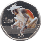 2018 50P RED COLOBUS MONKEY GIBRALTAR COLOURED ( BU ) - 50P REGIONAL ISSUES - Cambridgeshire Coins