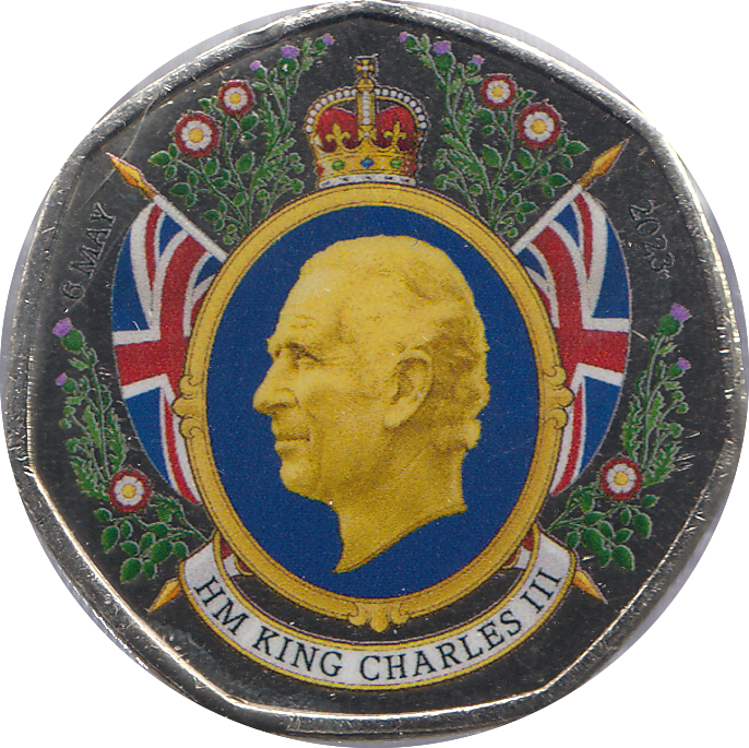 2018 50P SHAPED MEDALLION HM KING CHARLES III 6 MAY 2023 - WORLD COINS - Cambridgeshire Coins