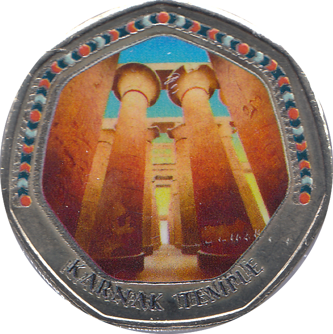 2018 50P SHAPED MEDALLION KARNAK TEMPLE - WORLD COINS - Cambridgeshire Coins